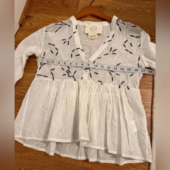 Amit Aggarwal Anthropologie Ramona Embroidered White Babydoll Top SIZE XSMALL - Picture 12 of 13